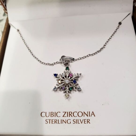 Sterling Silver Giani Bernini Multicolor Cubic Zirconia Snowflake Necklace - Picture 2 of 5